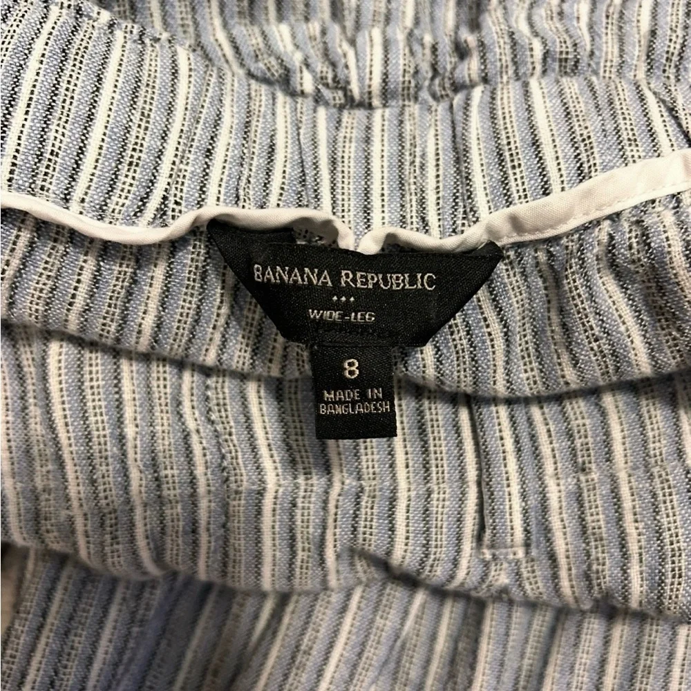 Banana Republic Linen Blend Wide Leg Pants Blue Stripe Coastal Summer Size 8